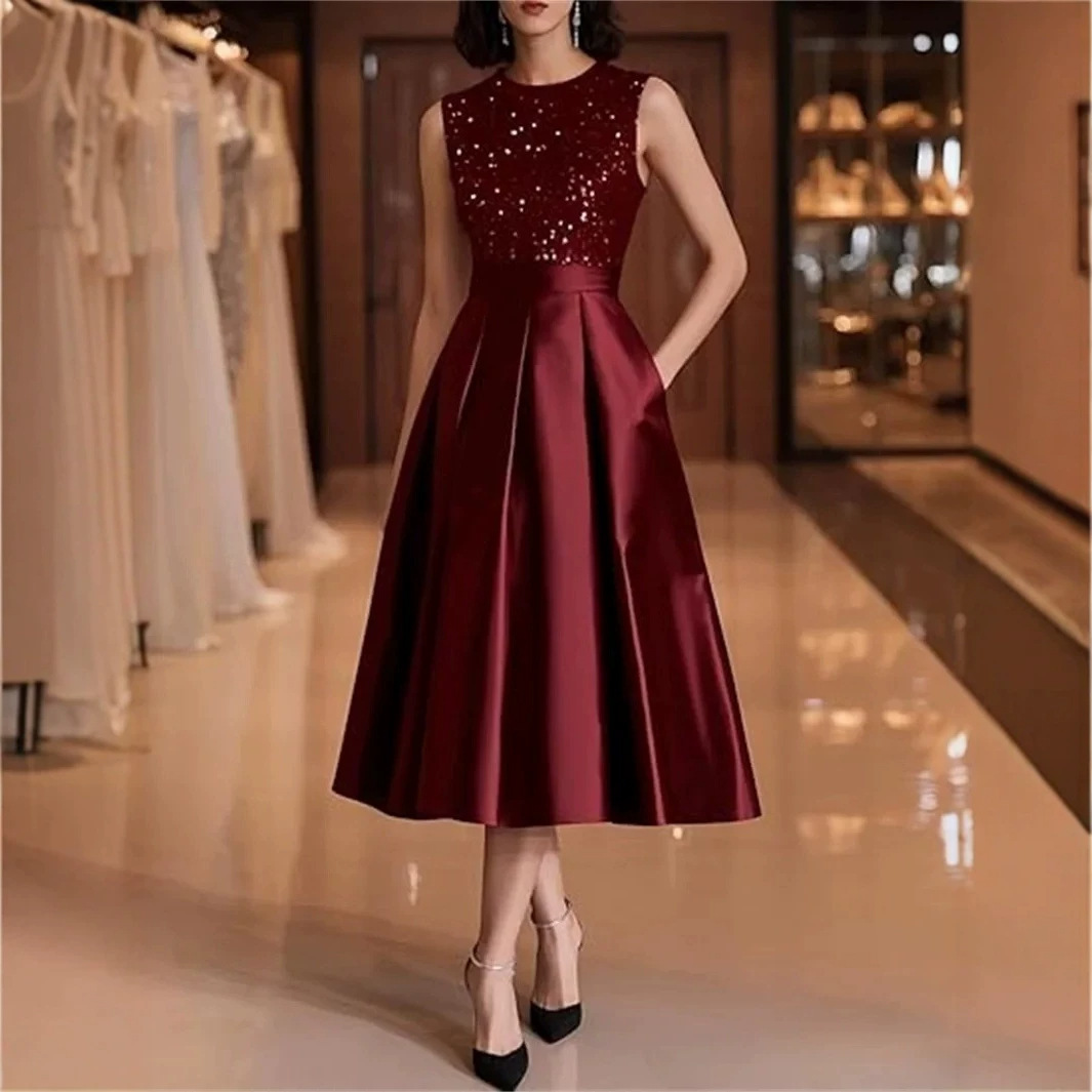 Burgundy Sequin Satin Midi Dre - Midi Dress review and price