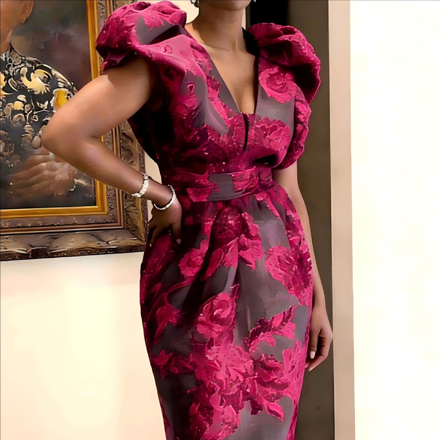 QMANSHA Plus Size Burgundy Flo - Midi Dress review and price