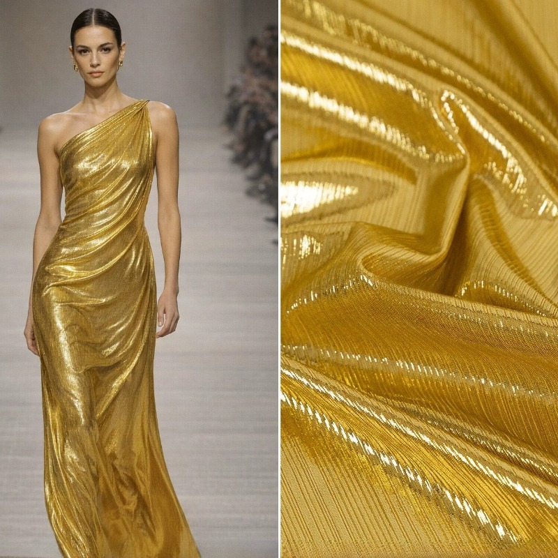 Golden Yellow Ribbed Knit Fabr - Evening Gown review and price
