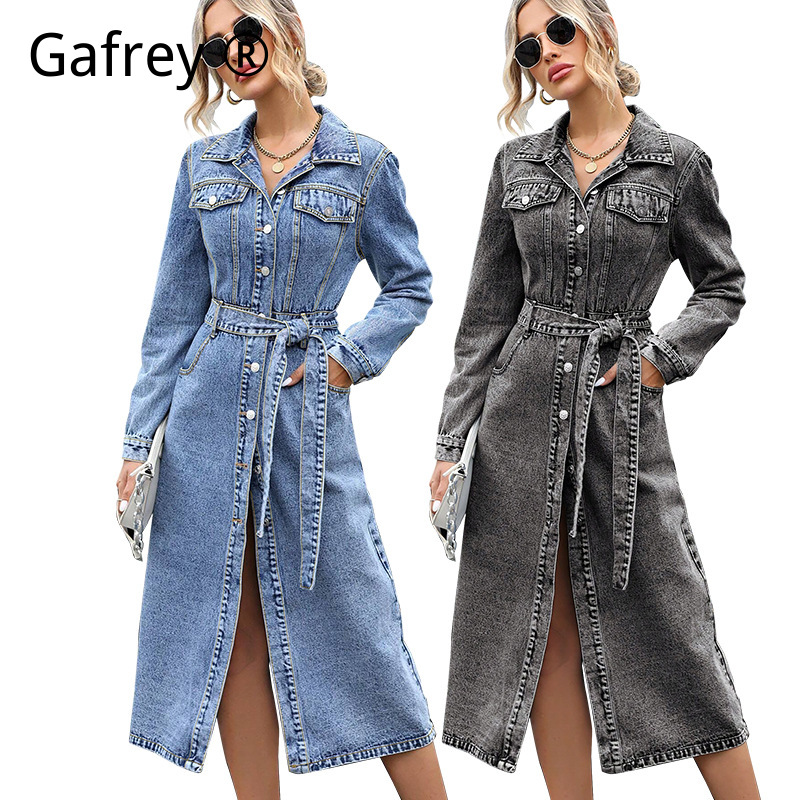 Women Long Sleeve Denim Dress  - Midi Dress review and price