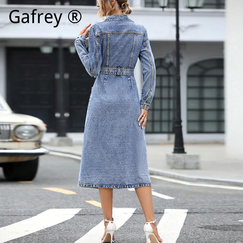 Women Long Sleeve Denim Dress  - Midi Dress review and price