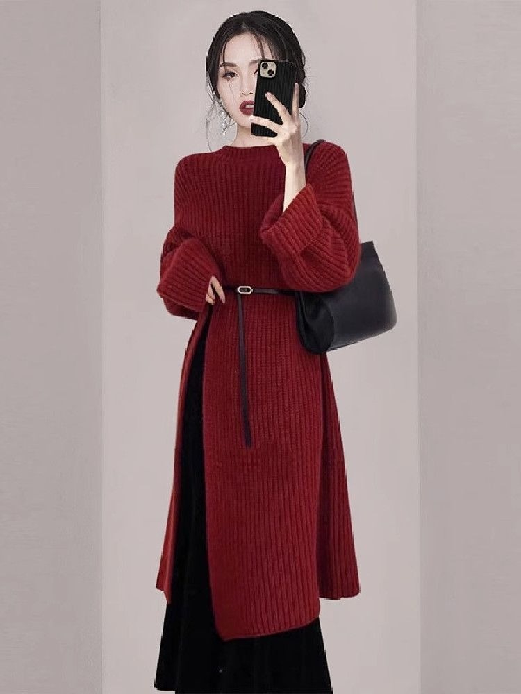 Women Elegant Red Knit Dress A - Women'S Red Formal Wear review and price