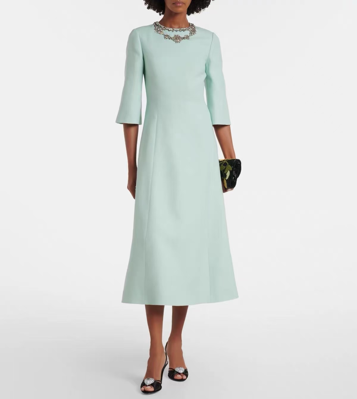 Premium Silk Wool Mint Green W - Midi Dress review and price